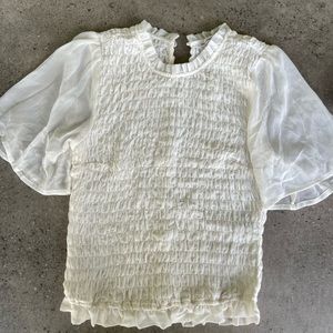 Wmns Abercrombie&Fitch white angel mesh sleeve ruffle top Size XS